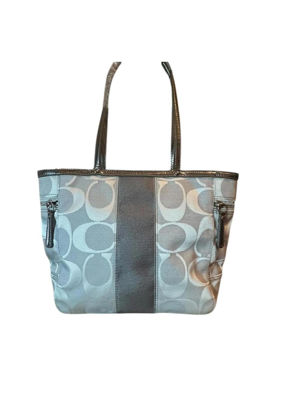 Coach Signature Canvas Tote Gray Silver Stripe M0849-13280